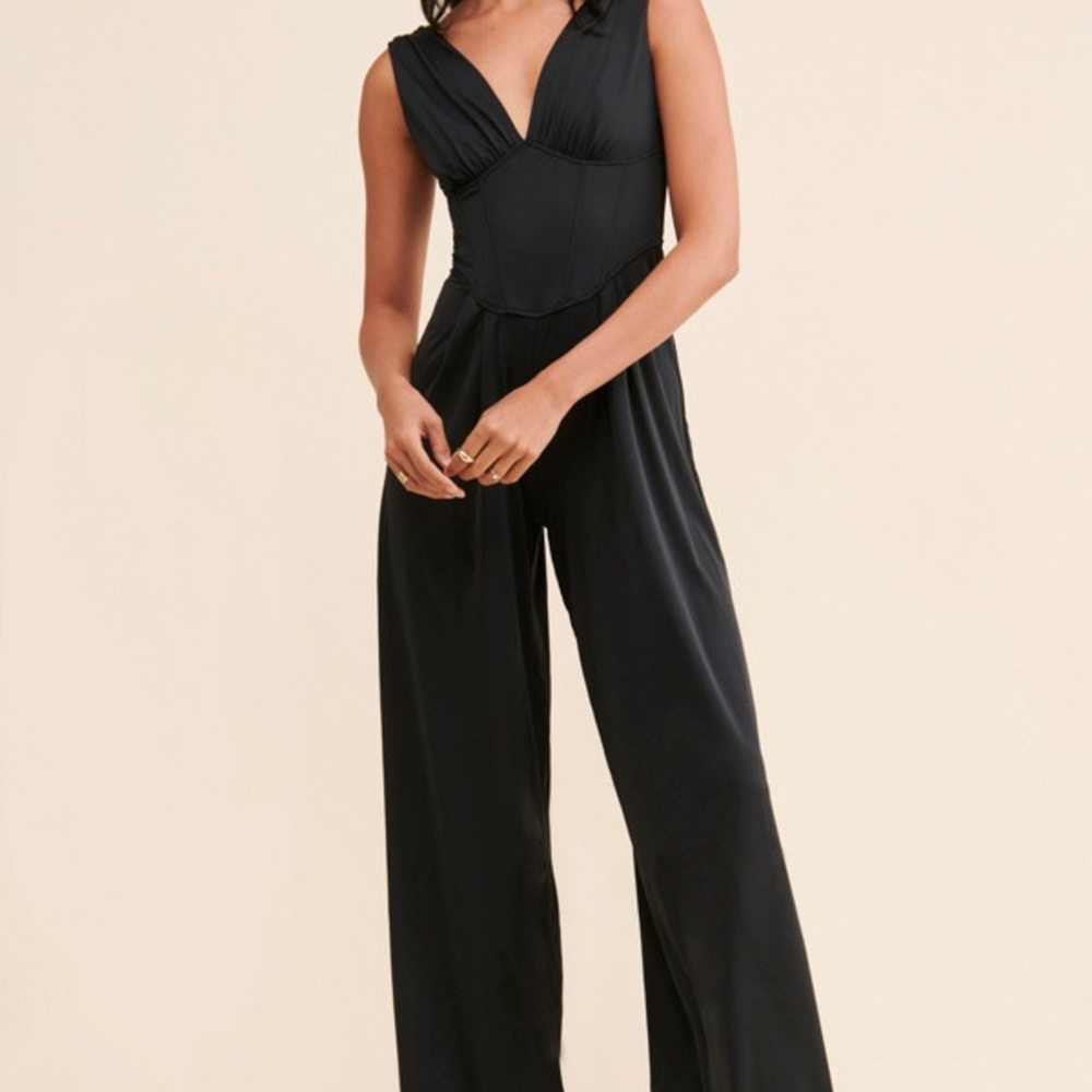 NWOT Rare London Black corset waist jumpsuit